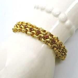 Rhinestone Link Bracelet, Amber Color, Box Clasp